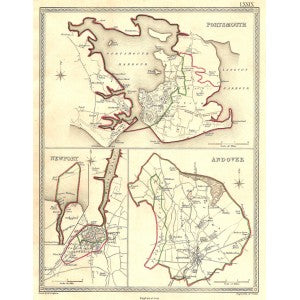 Hampshire Portsmouth Newport Andover antique map 1835