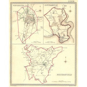 Hampshire Winchester Southampton Petersfield antique map 1835