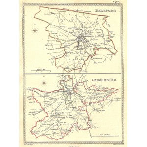 Herefordshire Hereford Leominster parliamentary boundaries antique map