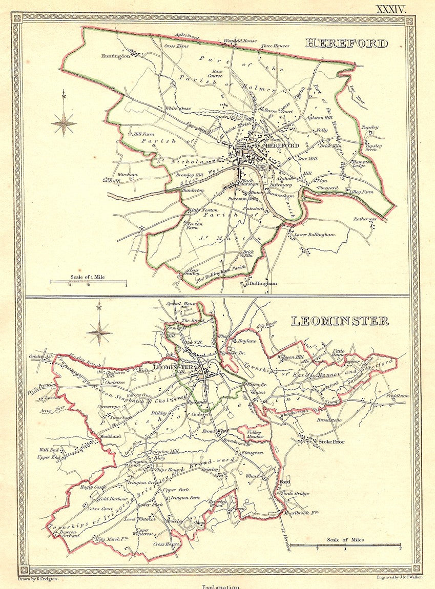 Herefordshire Hereford Leominster parliamentary boundaries antique map