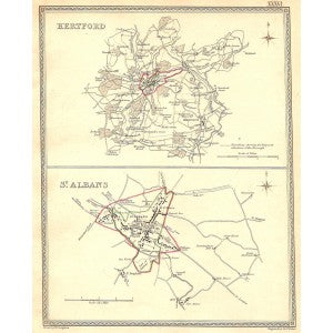 Hertfordshire Hertford St. Albans antique map