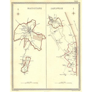 Maidstone Sandwich Kent antique map