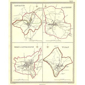 Lancaster Blackburn Bolton Wigan Lancashire antique maps 1835