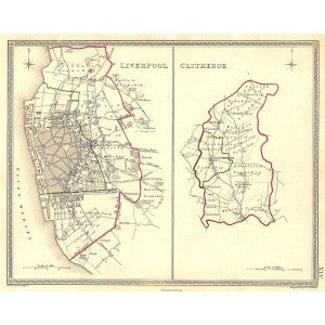 Liverpool Clitheroe Lancashire parliamentary boundaries antique map