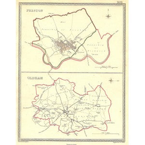 Preston Oldham Lancashire parliamentary boundaries antique maps 1835