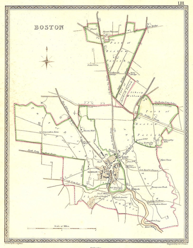 Boston Lincolnshire parliamentary boundaries antique map 1835