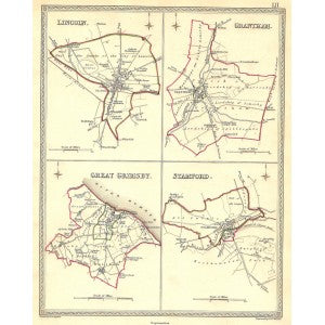 Lincoln Grantham Great Grimsby Stamford Lincolnshire antique map 1835