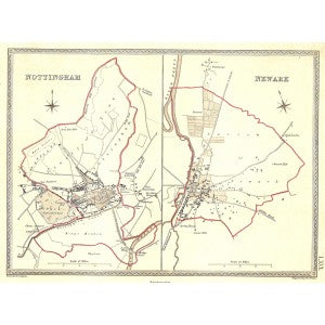 Nottingham Newark parliamentary boundaries antique map 1835