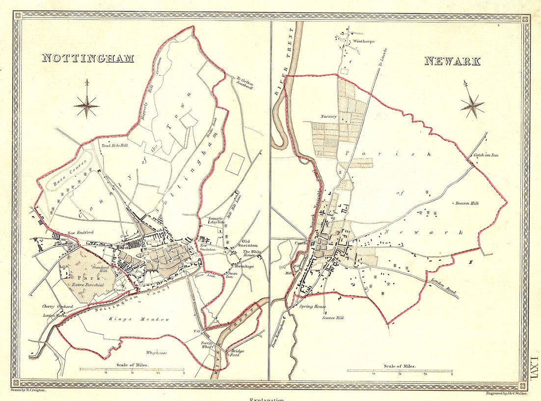 Nottingham Newark antique map