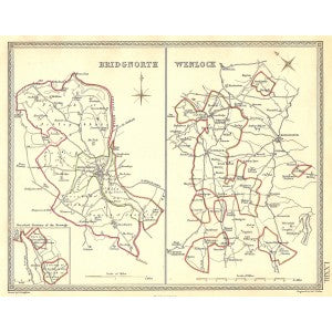 Bridgnorth Wenlock Shropshire parliamentary boundaries antique map