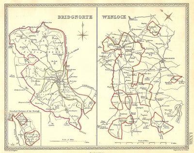Bridgnorth Wenlock Shropshire parliamentary boundaries antique map
