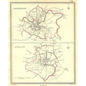 Shrewsbury Ludlow Shropshire parliamentary boundaries antique map 1835