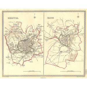Bristol Gloucestershire Bath Somerset antique map 1835