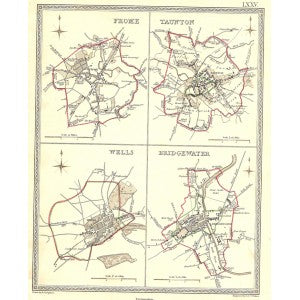 Frome Taunton Wells Bridgewater Somerset antique map 1835