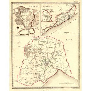 Arundel Hastings Rye antique map published 1835