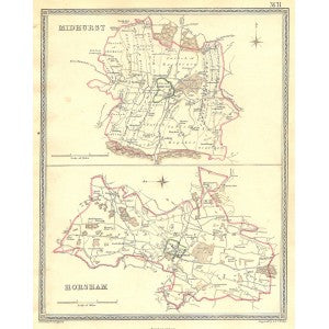 Midhurst Horsham Sussex parliamentary boundaries antique map 1835