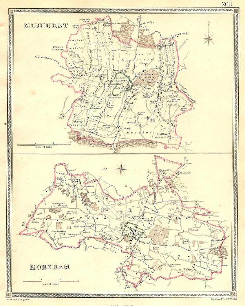 Midhurst Horsham Sussex antique map