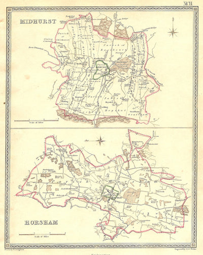 Midhurst Horsham Sussex parliamentary boundaries antique map 1835