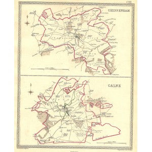 Chippenham Calne Wiltshire parliamentary boundaries antique map 1835