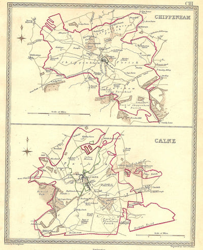 Chippenham Calne Wiltshire parliamentary boundaries antique map 1835
