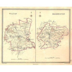Wilton Malmesbury Wiltshire parliamentary boundaries antique map 1835