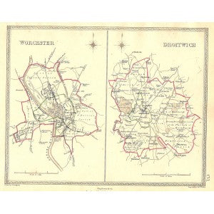 Worcester Droitwich Worcestershire parliamentary boundaries antique map 1835