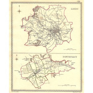 Leeds Pontefract Yorkshire parliamentary boundaries antique map 1835