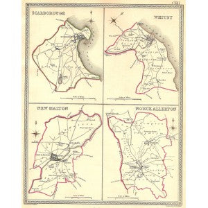 Scarborough Whitby New Malton Northallerton antique map 1835