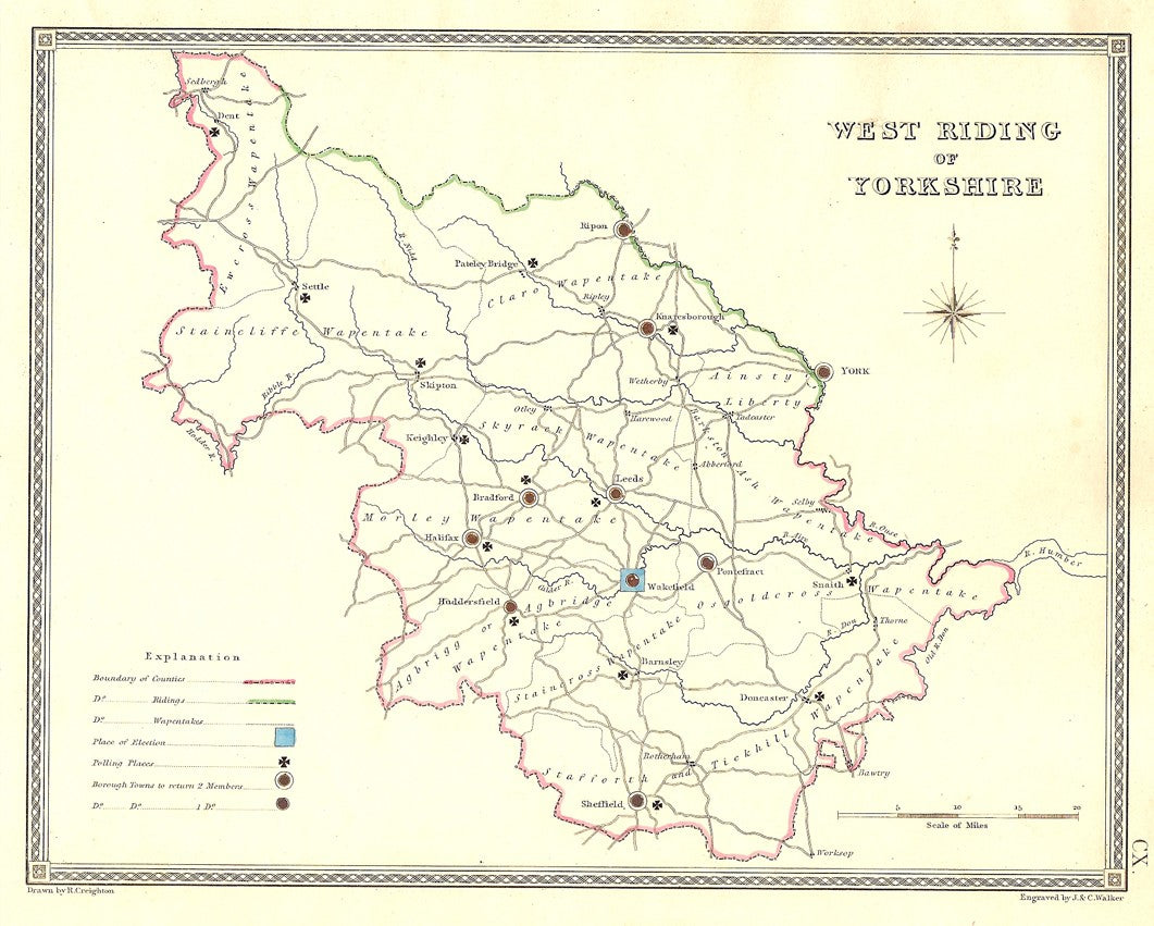 West Riding Yorkshire parliamentary boundaries antique map 1835 – Maps ...