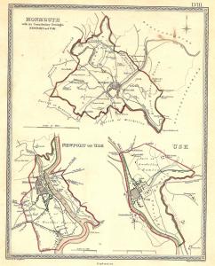 Monmouth Newport Usk Wales parliamentary boundaries antique map