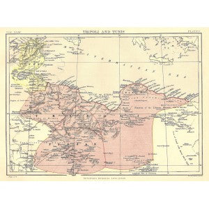 Tripoli Tunis Libya Tunisia antique map published 1889