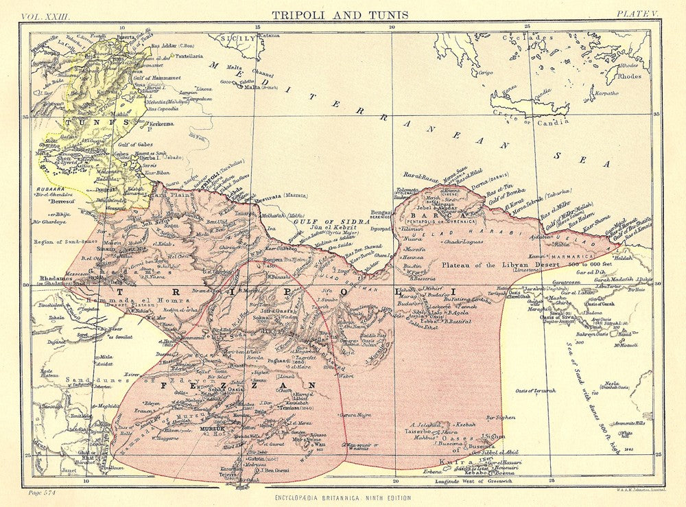 Tripoli Tunis Libya Tunisia antique map published 1889