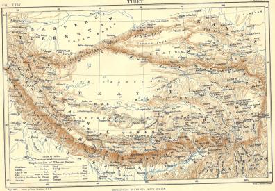 Tibet antique map Encyclopedia Britannica 1889