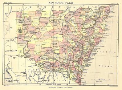 New South Wales Australia antique map from Encyclopaedia Britannica c.1889