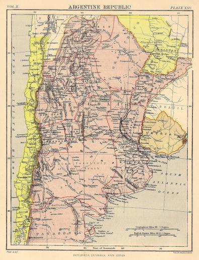 Argentina antique map from Encyclopaedia Britannica 1889