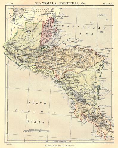 Guatemala Honduras antique map from Encyclopedia Britannica 1889