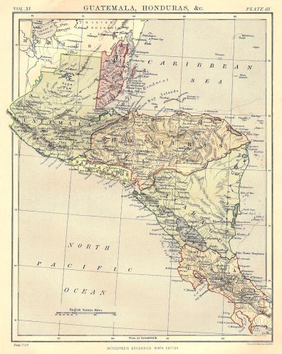 Guatemala Honduras antique map from Encyclopedia Britannica 1889