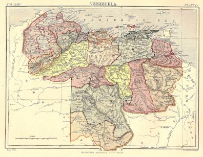 Venezuela antique map from Encyclopaedia Britannica 1889