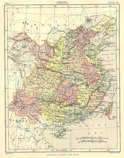 China antique map from Encyclopaedia Britannica c.1889