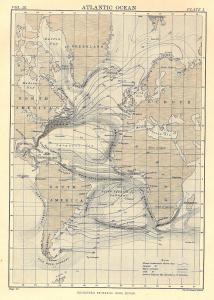 Atlantic Ocean antique map from Encyclopaedia Britannica 1889