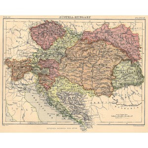 Austria-Hungary antique map c.1889