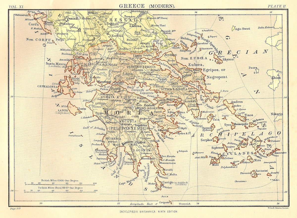 Greece antique map from Encyclopaedia Britannica c.1889