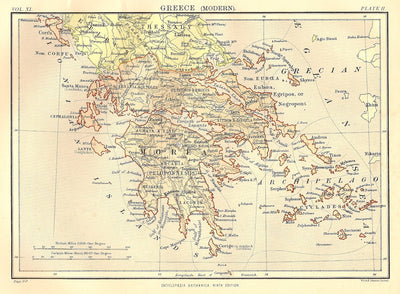 Greece antique map from Encyclopaedia Britannica c.1889