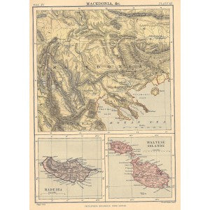 Macedonia Madeira and Malta antique map from Encyclopaedia Britannica 1889