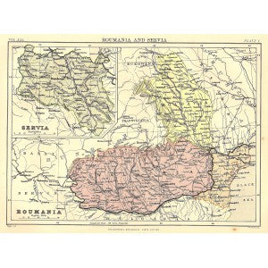 Roumania Servia Serbia antique map from Encyclopaedia Britannica c1889
