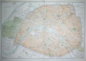 Paris France antique map 1889