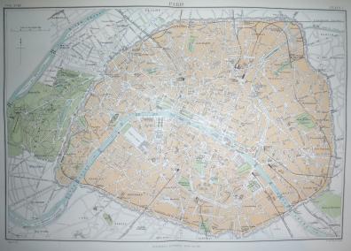 Paris France antique map 1889