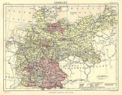 Germany antique map from Encyclopaedia Britannica c.1889