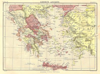 Greece (ancient) antique map from Encyclopaedia Britannica c1889