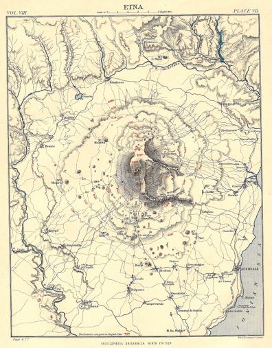 Mount Etna antique map from Encyclopaedia Britannica c.1889